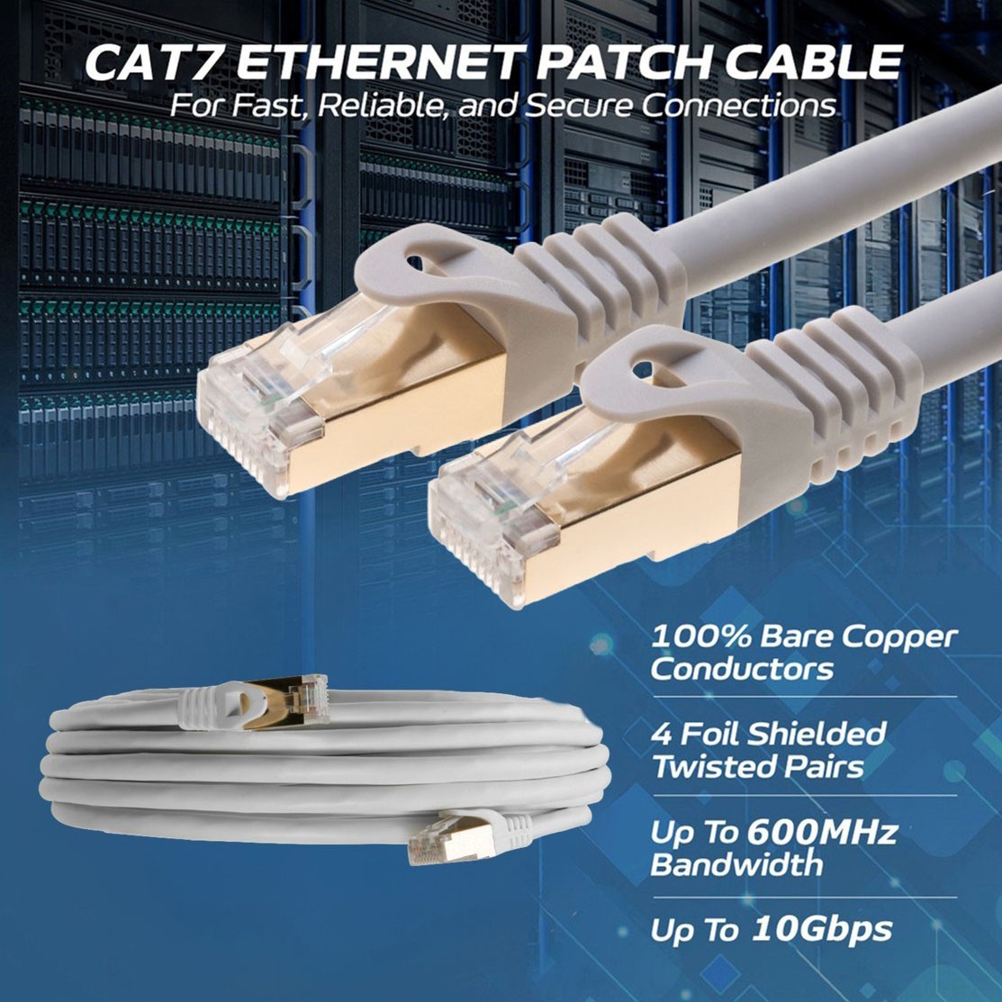 Cat7 S/FTP Ethernet Patch Cable High-Speed 600MHz Gray 30FT-200FT Multi Pack LOT