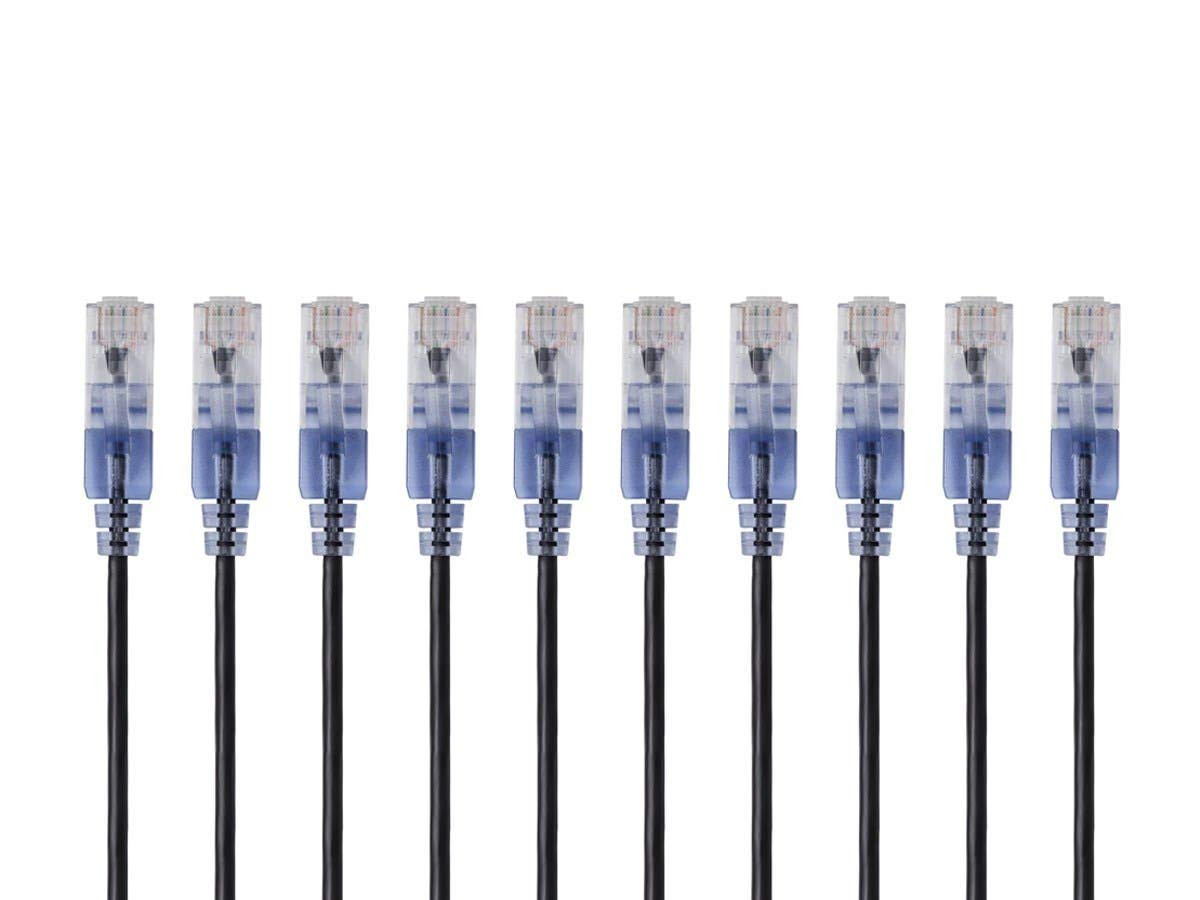 Monoprice SlimRun Cat6A 10 Pack Ethernet Patch Cable 0.5 Feet Black Snagless