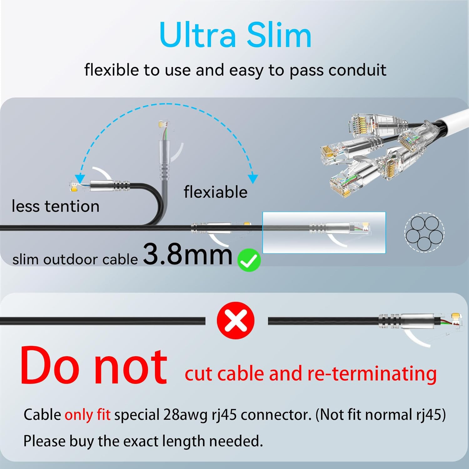 Cat6a Ethernet Cable Slim 150ft Outdoor&Indoor 28AWG Pure Copper Cat6 Internet