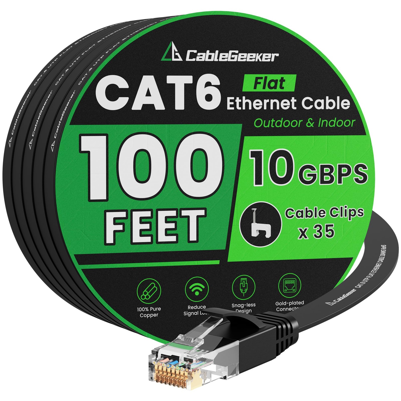 Cat 6 Ethernet Cable 100 ft, Indoor&Outdoor, High Speed 10Gbps Internet Netwo…
