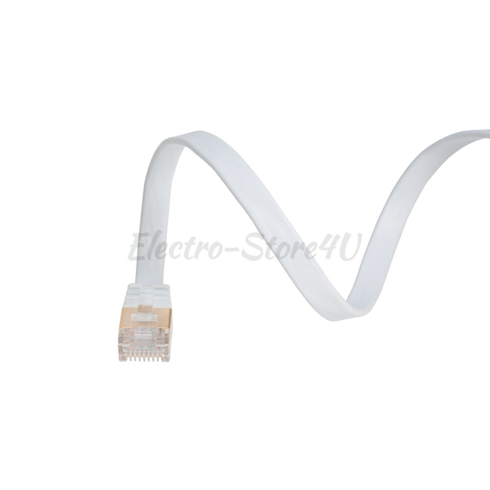 Flat Cat7 Ethernet Patch White Cable 6 10 20 25 30 50 75 100 FT U/FTP LAN Lot