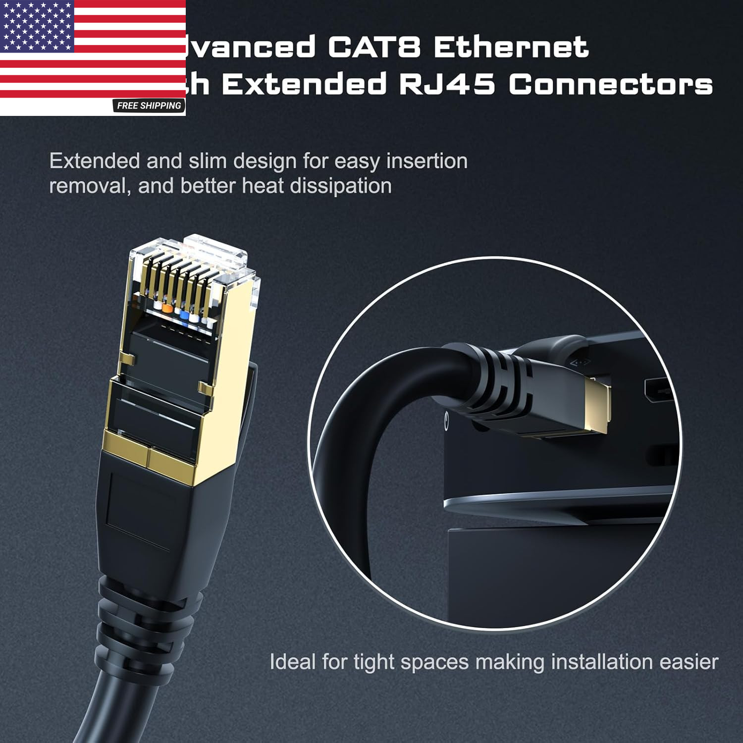 Cat 8 Ethernet Cable 40Gbps 2000Mhz, 6FT Supports Cat7 Cat6 Cat5E Cat5, High-Spe