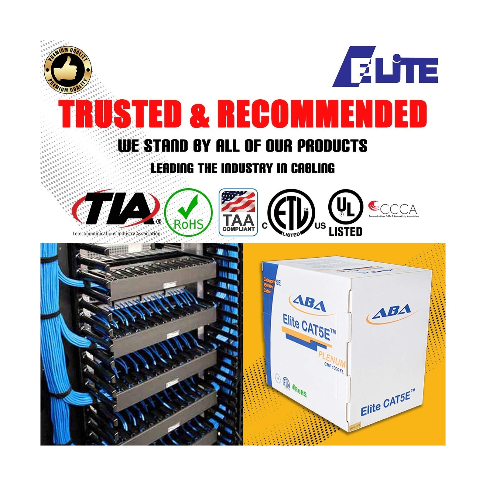 CAT5E Plenum (CMP), Ethernet Cable 1000ft, Unshielded Twisted Pair (UTP) 24AW…