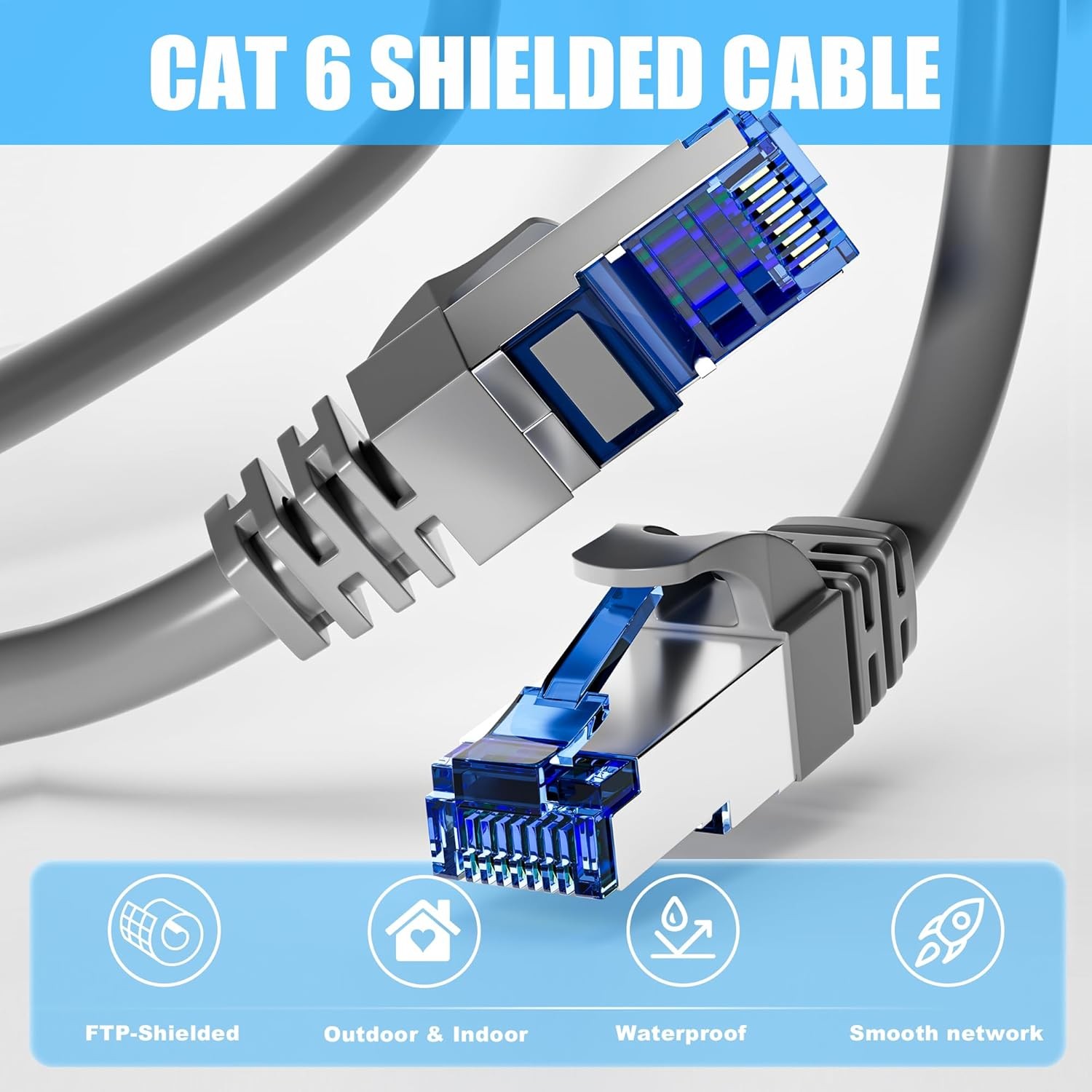 100ft Cat 6 FTP Shielded Ethernet Cable 23AWG Indoor Outdoor Ethernet Cable