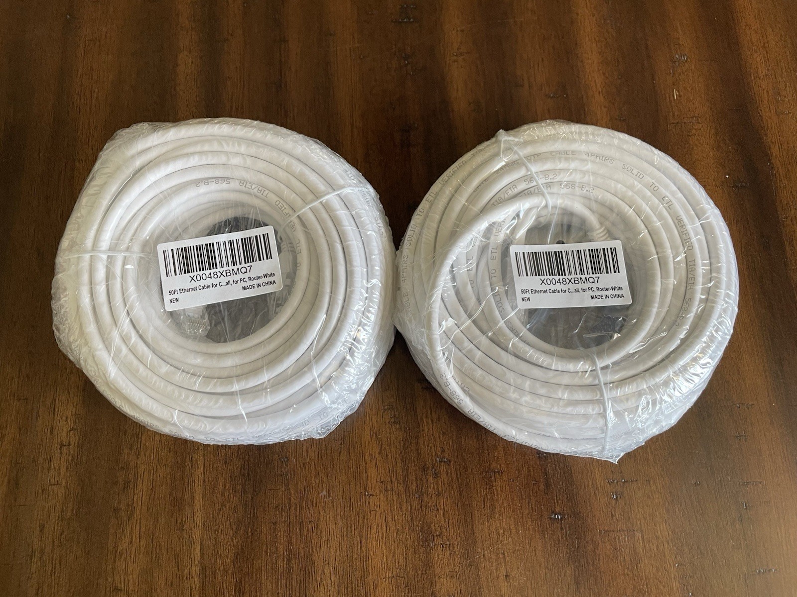 2-Pack Cat 6 Ethernet Patch Cables 50 ft each White RJ-45 Male to RJ-45 Male