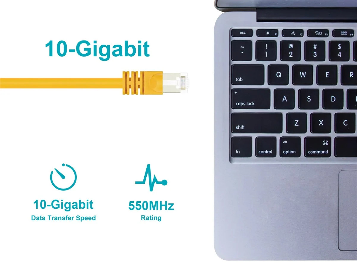 Cat6A Ethernet Patch Cable Network Internet Cord RJ45 STP 26AWG 1ft Yellow