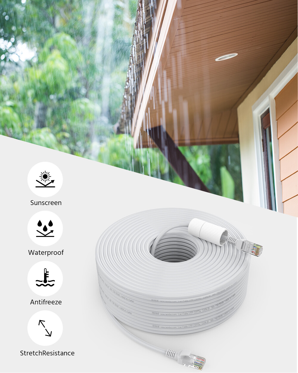 ANNKE 60ft 100ft CAT5E POE Ethernet Cable LAN RJ45 for Security IP Camera System