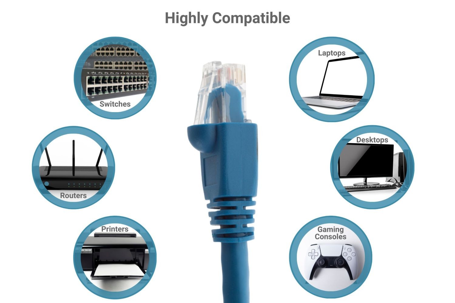 CAT6A Ethernet Patch Cable, Snagless, 5′, Blue – Lifetime Warranty
