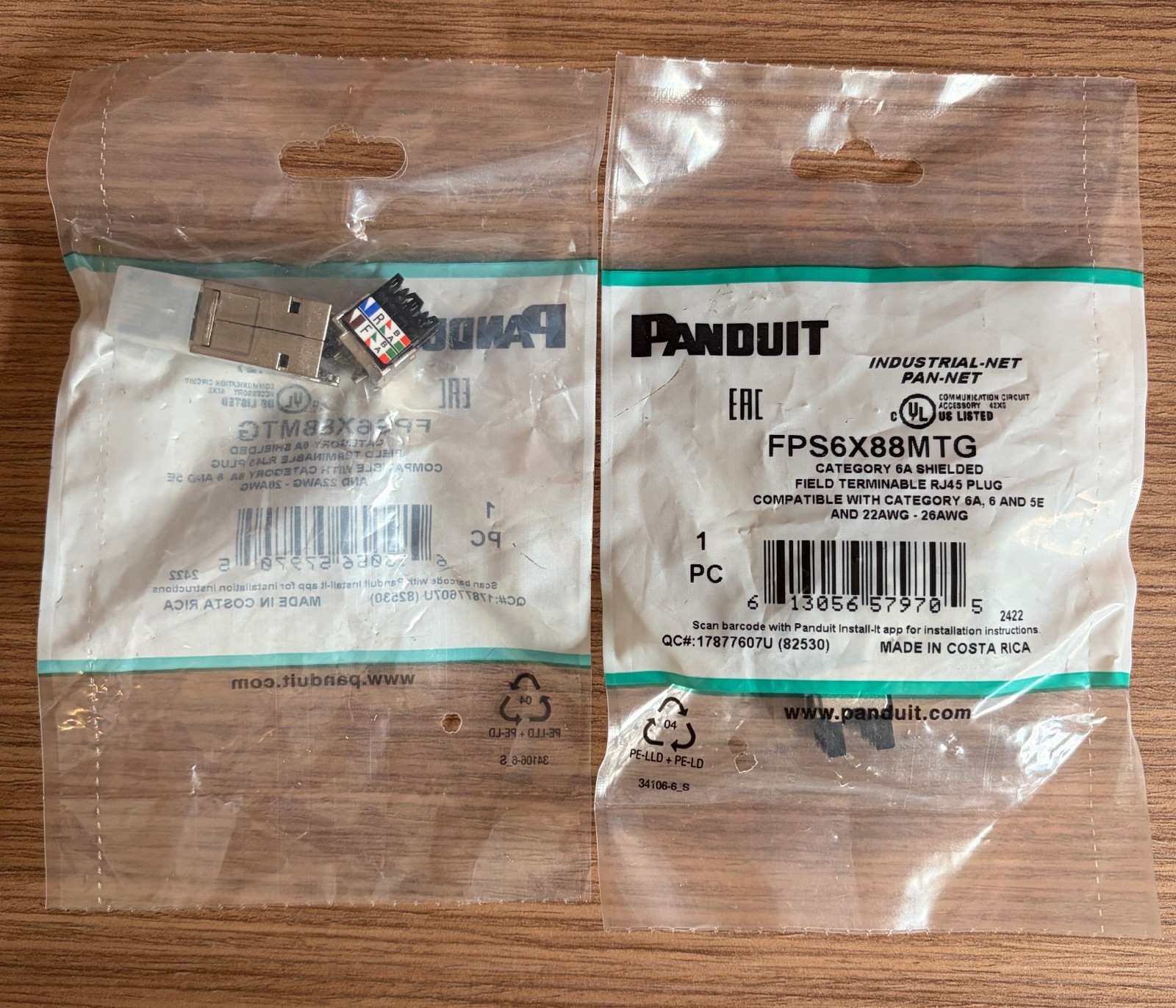 5 Pack – Panduit FPS6X88MTG RJ45 Cat 6A Shielded Field Term Plug 22-26 AWG