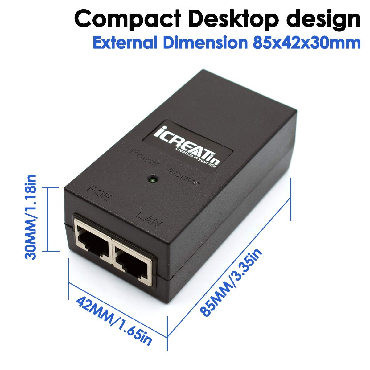 iCreatin 24V Gigabit POE Injector, DC Passive PoE Adapter for Black