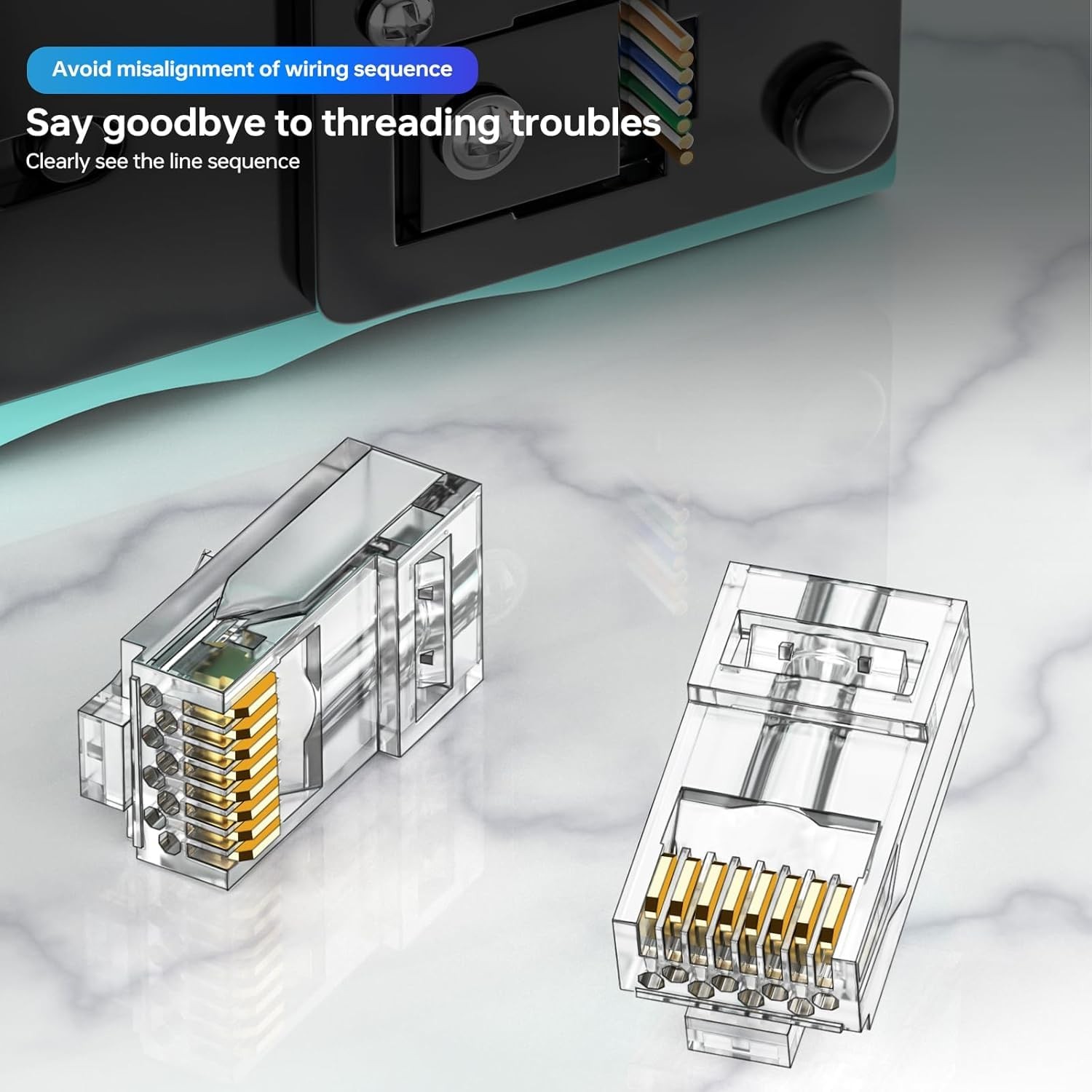 100-Pack RJ45 Pass Through Connector Cat6 UTP Direct Burial Gold Plated Ends