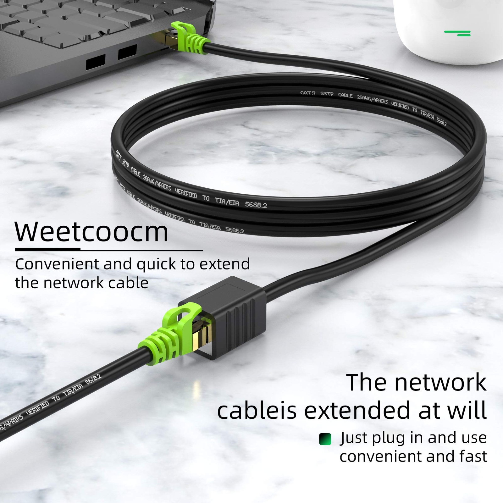 Ethernet Extension Cable 20FT Cat6a Network Patch RJ45 Shielded Male Female