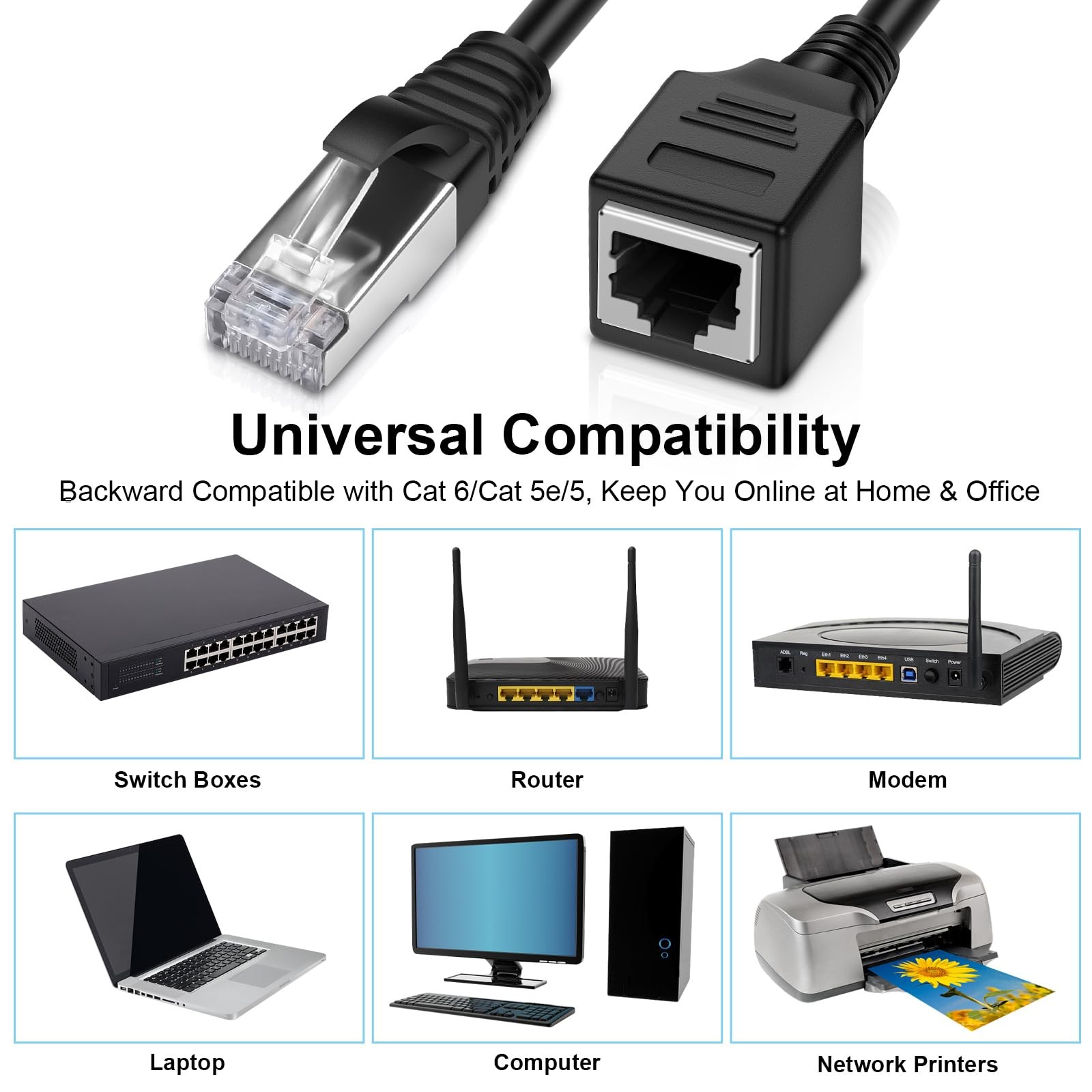 Ethernet Extension Cable 2pack Ethernet Lan Male To Female Network Cable Rj45 Ca