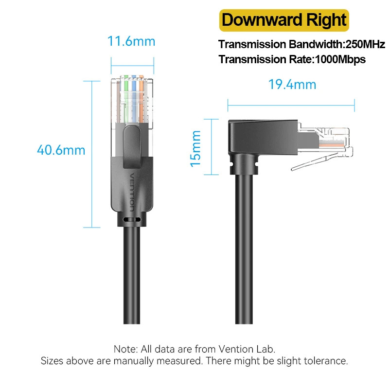 Vention CAT6 Ethernet Cable 90 Degree 1000Mbps 250MHz LAN Network Cord 1-10m