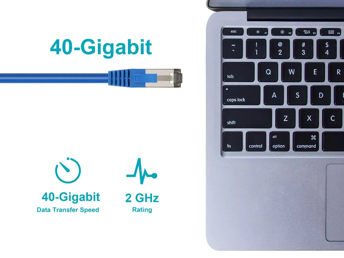 Monoprice Cat8 Patch Cable 15 Feet Blue Double Shielded (S/FTP) 28AWG 2GHz 40G