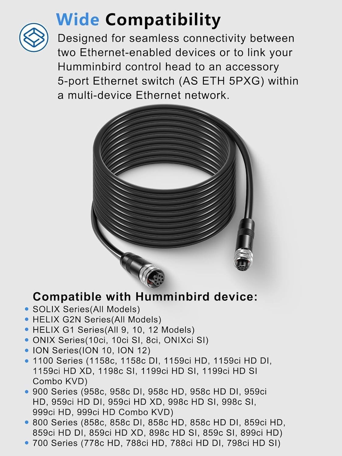 720073-3 20 Feet Ethernet Cable AS EC 20E for Humminbird HELIX 7/8/9/10/12/15