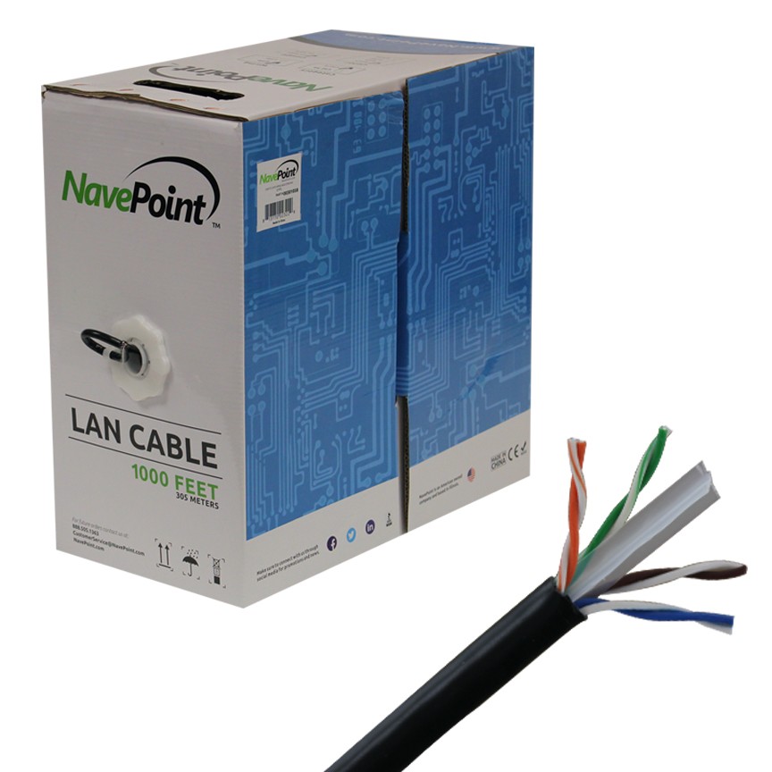 CAT6 Cable CMR Copper Riser UTP 23AWG 550MHz Network Ethernet 1000FT Black Bulk