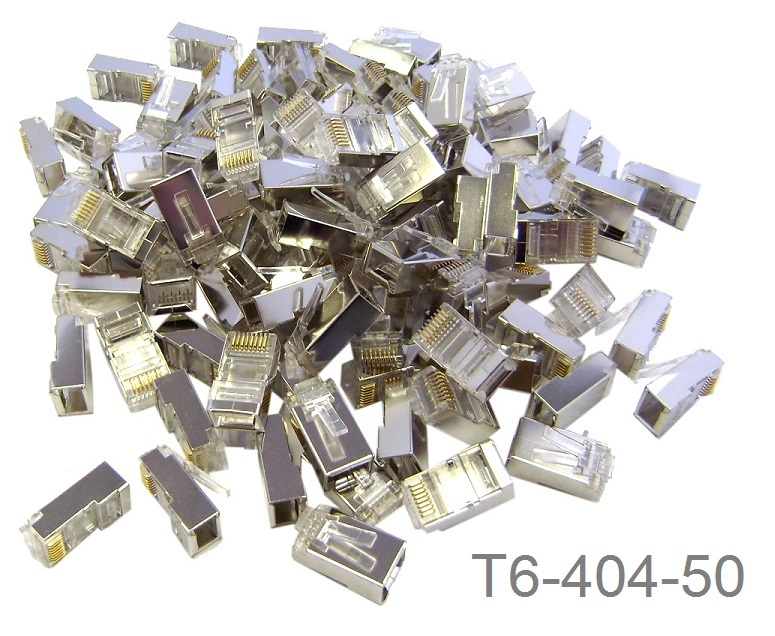 50-Pack of Cat6 RJ45 Ethernet Shielded Plugs, CablesOnline T6-404-50