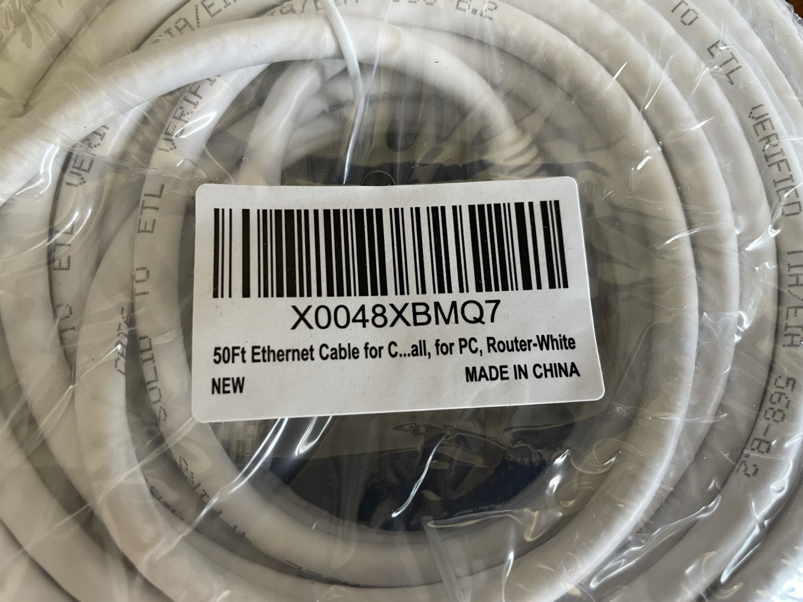 2-Pack Cat 6 Ethernet Patch Cables 50 ft each White RJ-45 Male to RJ-45 Male