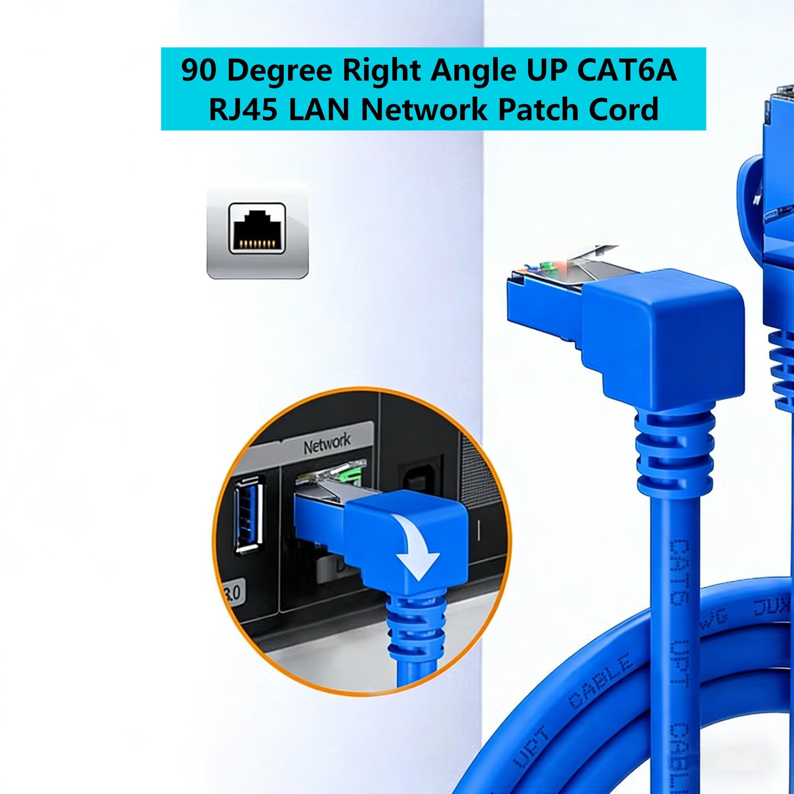 2 PCS 90 Degree Right Angle Down Cat 6A SFTP Shielded Network Cable 6.4 FT