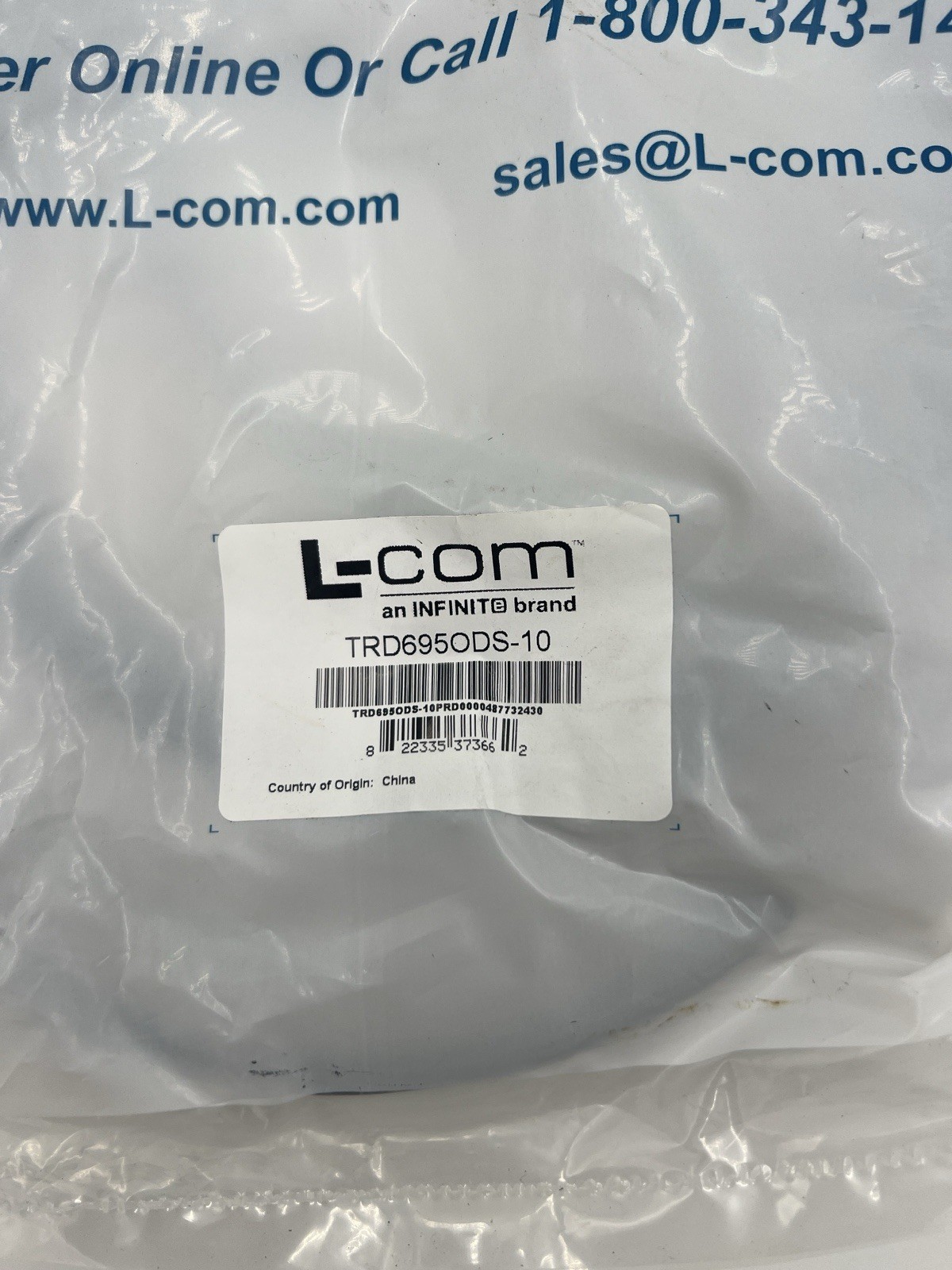 L-COM TRD695ODS-10 Category 6 Shielded Outdoor Assembly, RJ45/RJ45, Black, 10.0