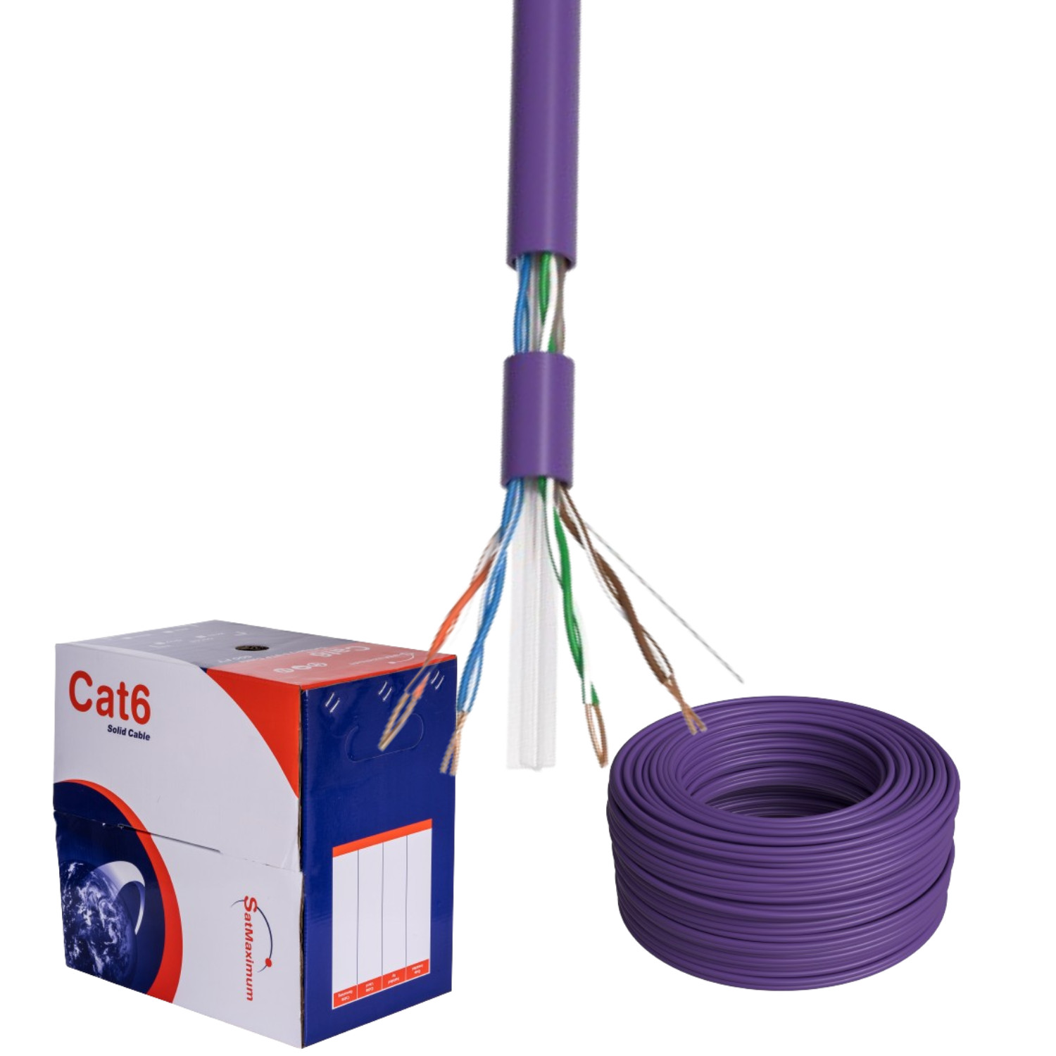CAT6 1000FT Cable CCA UTP Unshielded Solid 23AWG Ethernet Network RJ45 Purple