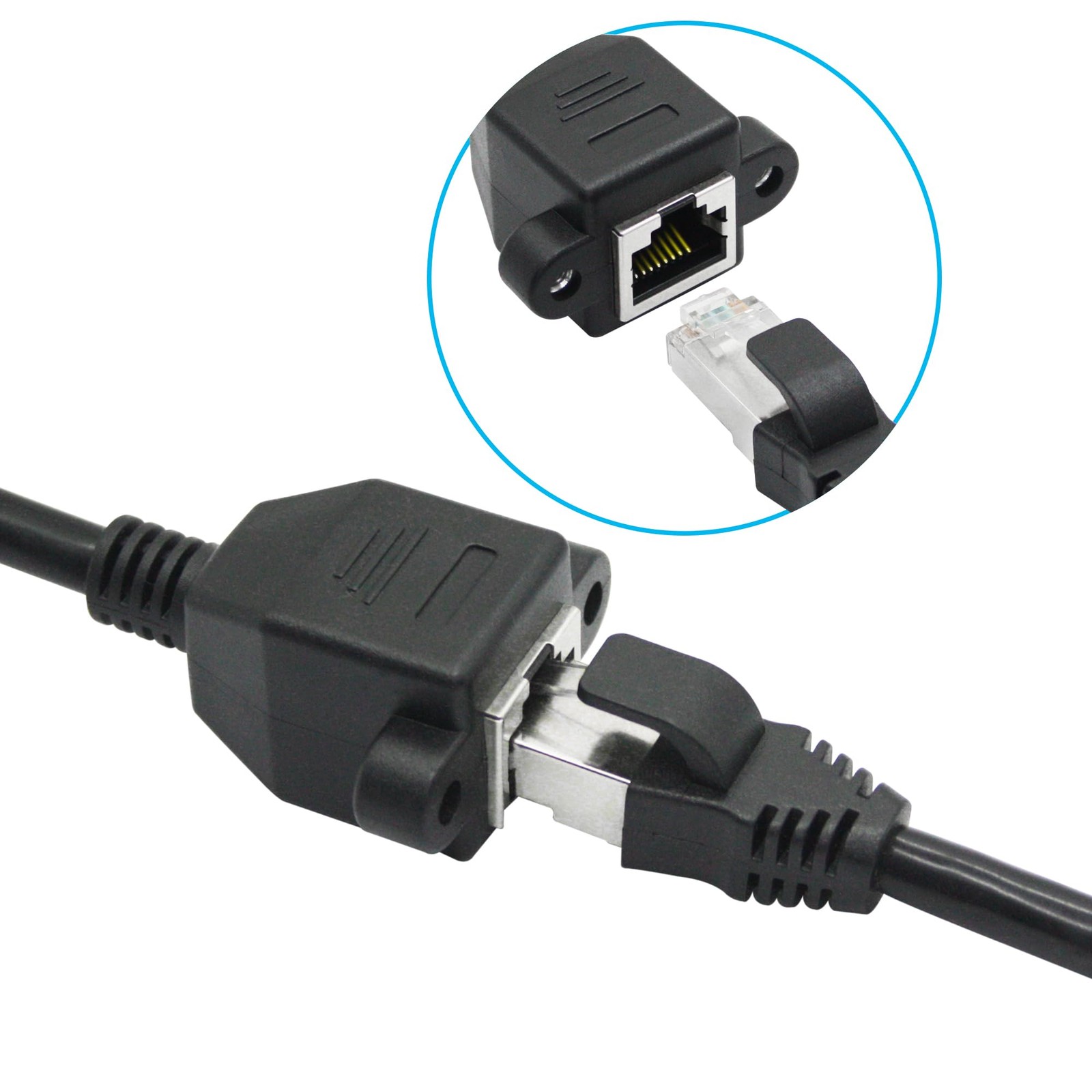 2 PCS 1FT 90 Degree Cat 6 Right Angle RJ45 Male To Female Extension Cable PC