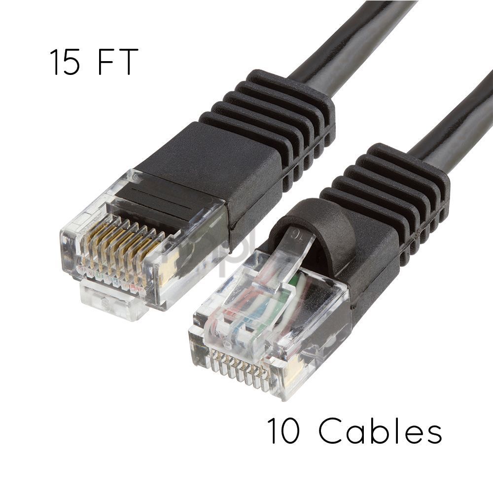 10x 15FT 15 feet CAT5e Cable Ethernet Lan Network CAT5 RJ45 Patch Cord Black NEW