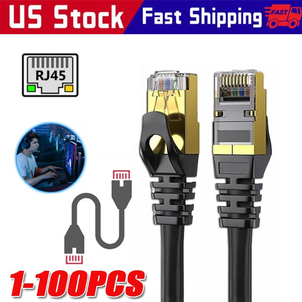 Cat 8 Ethernet RJ45 Cable Super Speed 40Gbps Patch LAN Network Gold Plated Lot