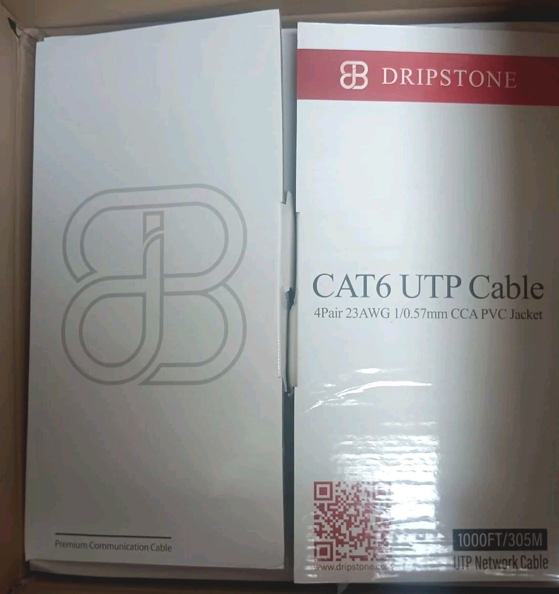 DRIPSTONE CAT6 1000ft 23AWG 550Mhz Solid UTP Ethernet Cable RJ45 CCA Bulk WHITE