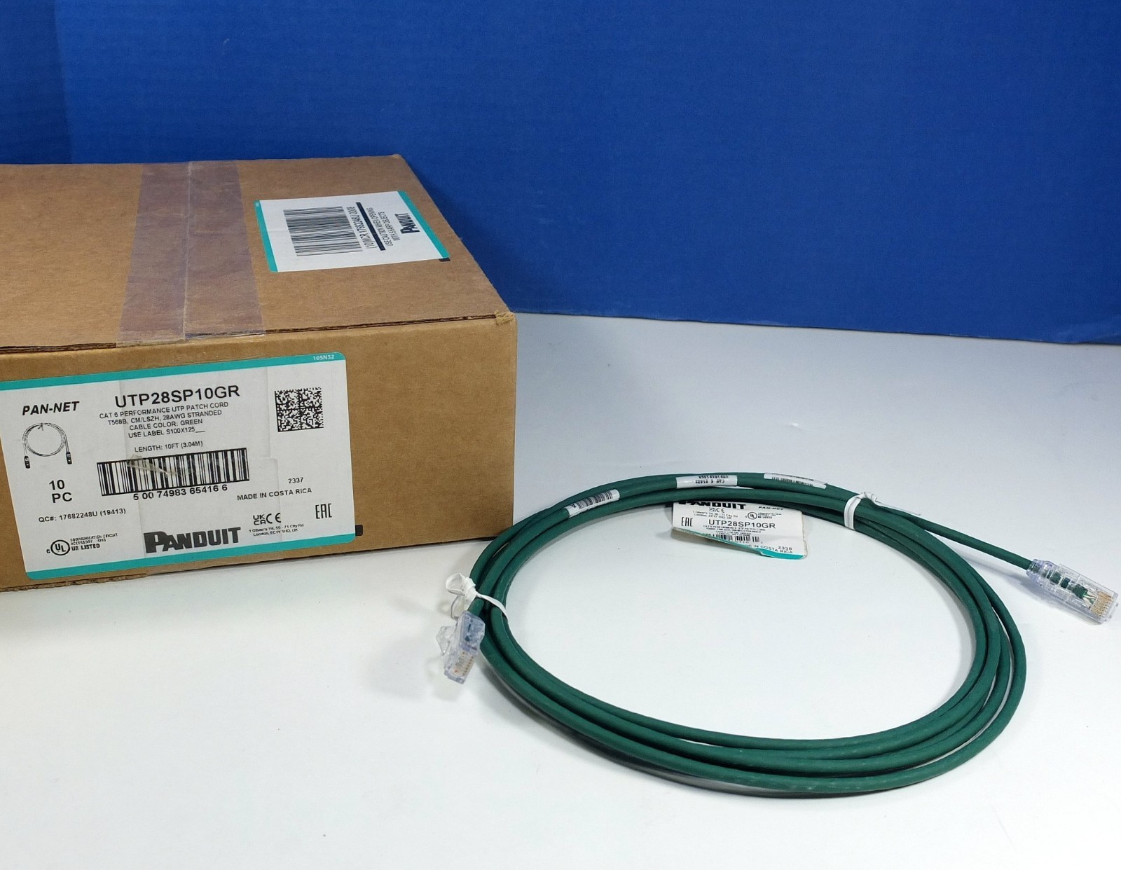 (10) Panduit UTP28SP10GR Cat6 28 AWG Network 10 Ft Patch Cable Cord Green NIB