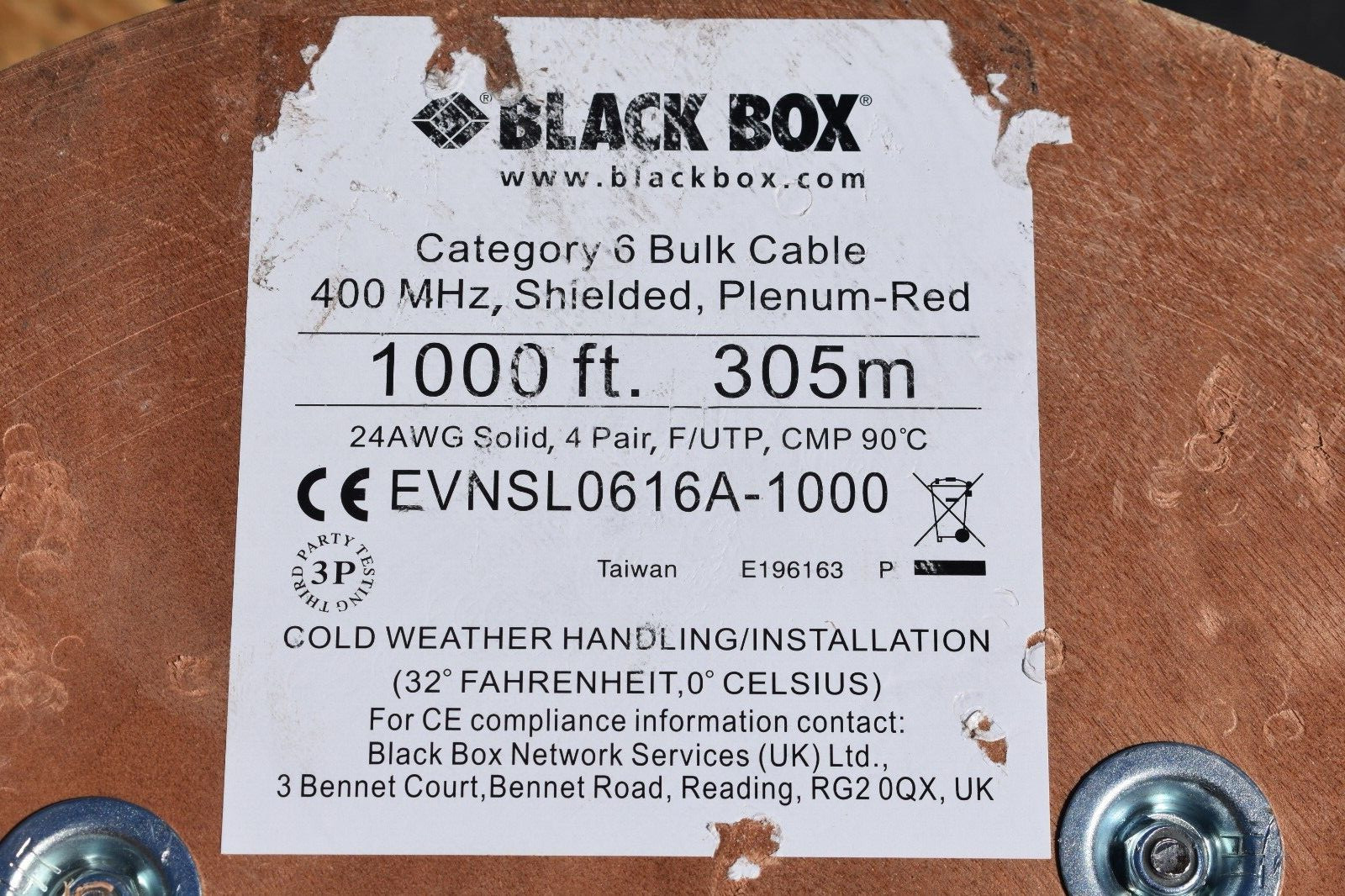 Black Box EVNSL0616A1000 Cat.6 STP Bulk Network Cable 1000ft – Red