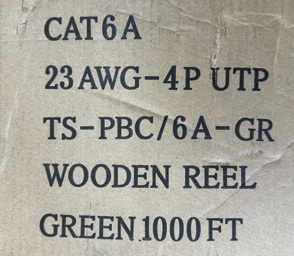 TS-PBC/6A-GR CAT6 A Pure Copper Ethernet Cable Green 1000ft CMP 23AWG-4 UTP