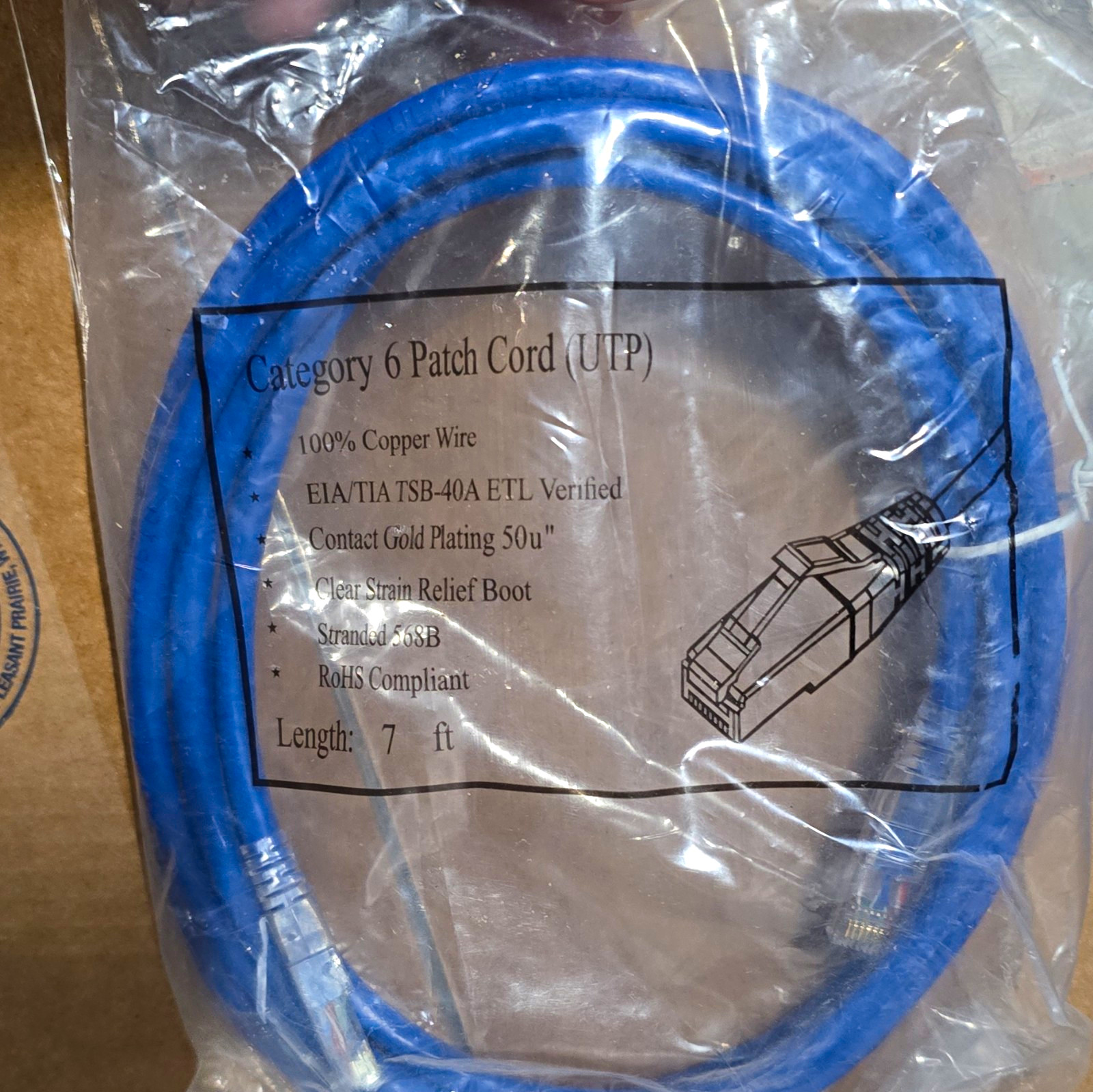 Cat6 UTP Ethernet Patch Cable RJ-45 Male to RJ-45 Male 7 ft Blue Gold
