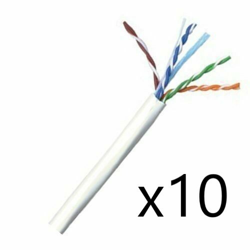 Lot of 10 – CAT6E Ethernet 550MHz CMR Cable White 1000FT 23 AWG COPPER