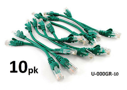 10-PACK Intellinet 6inch CAT5e UTP Ethernet RJ45 Full 8-Wire Patch Cable, Green