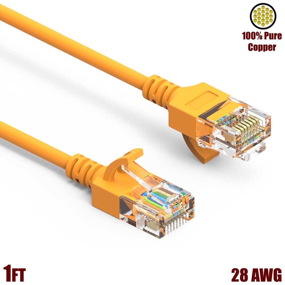 0.5-50FT Cat6A RJ45 Slim Ethernet LAN Network UTP Cable Copper Wire 28AWG Yellow
