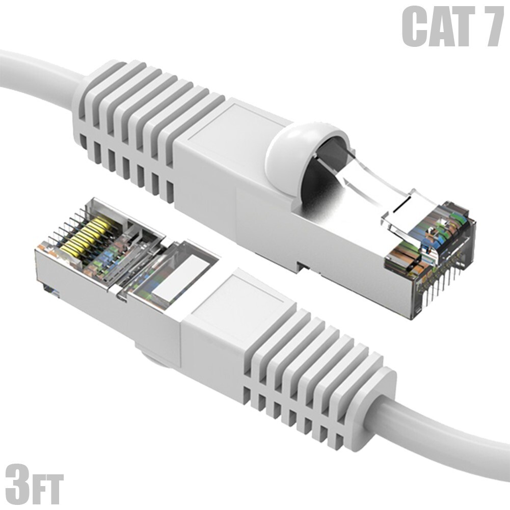 3FT Cat7 RJ45 Network LAN Ethernet SSTP Patch Cable Shielded Copper 600MHz White