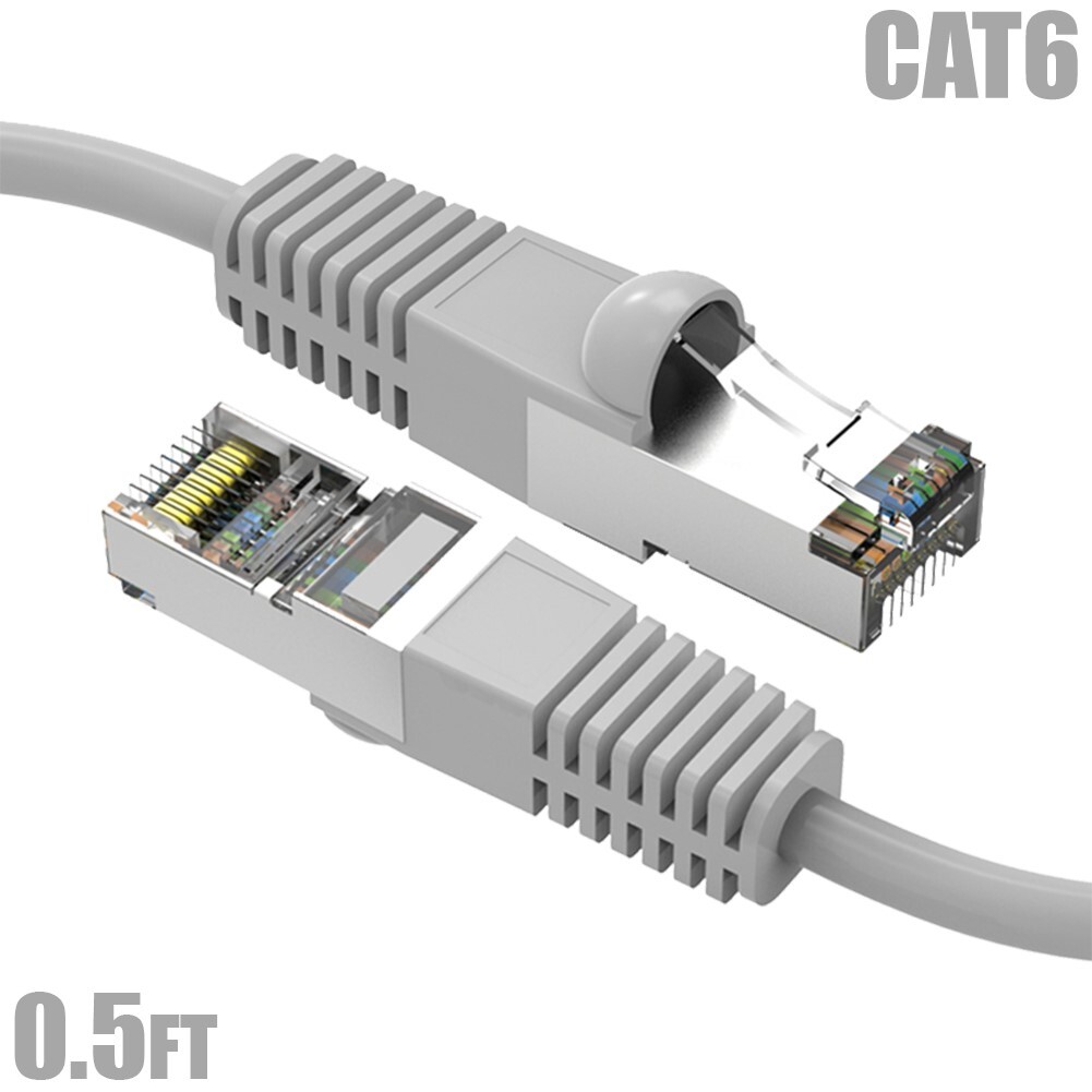 0.5FT Cat6 RJ45 Ethernet LAN Network SSTP Shielded Patch Cable Copper 26AWG Gray
