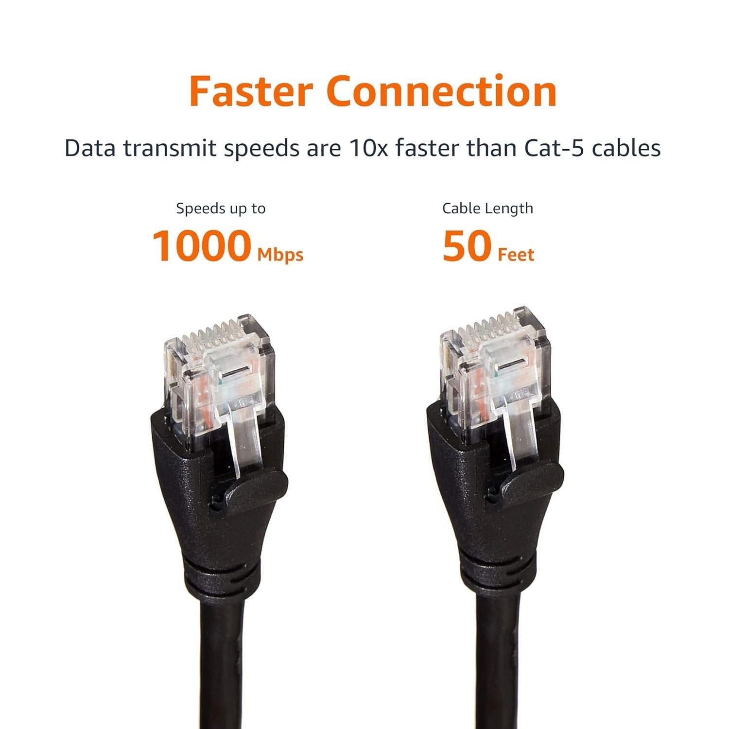 50ft Cat6 Ethernet Cable RJ45 1Gbps High Speed Internet LAN Patch Cord Black New