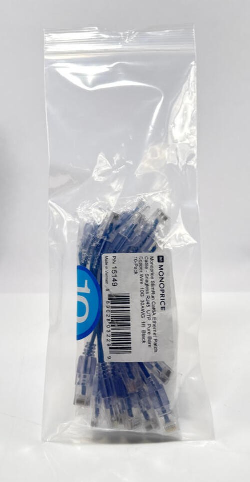 Monoprice SlimRun Cat6A Ethernet Patch Cable 10-Pack 1ft Black RJ45 10Gbps