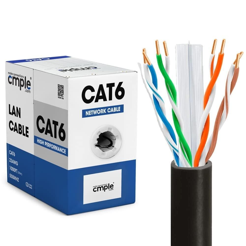 Cmple Cat6 Ethernet 1000ft Bulk Network Cable, Cat6 UTP, 23AWG CMR Riser – Black