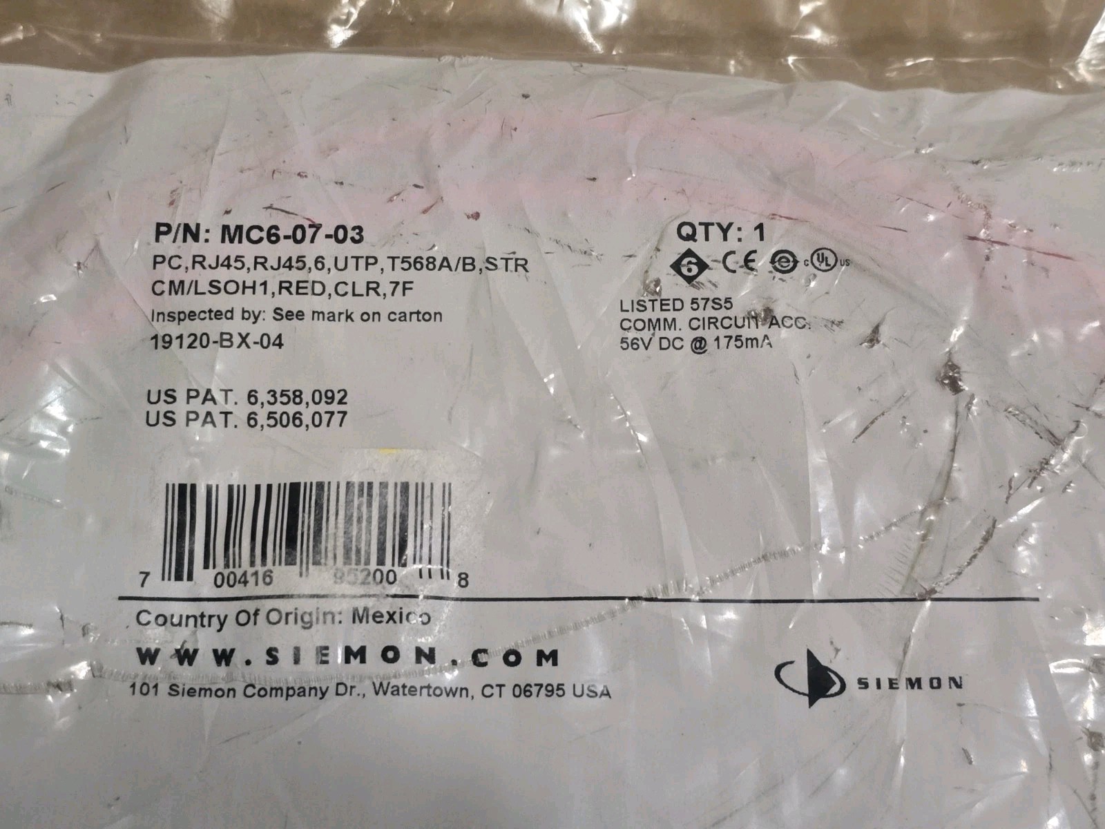 (Lot Of 29+1 Dmg Pckge) Siemon MC6-07-03 PC RJ45 6 UTP T568A/B Stranded, 250MHz