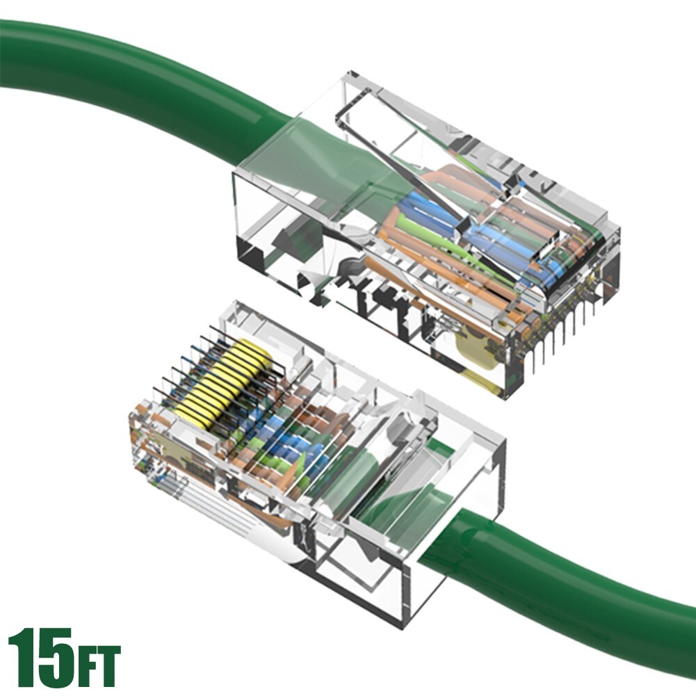 15FT Cat5e RJ45 Ethernet LAN Network UTP Non-Booted Patch Cable Copper Green