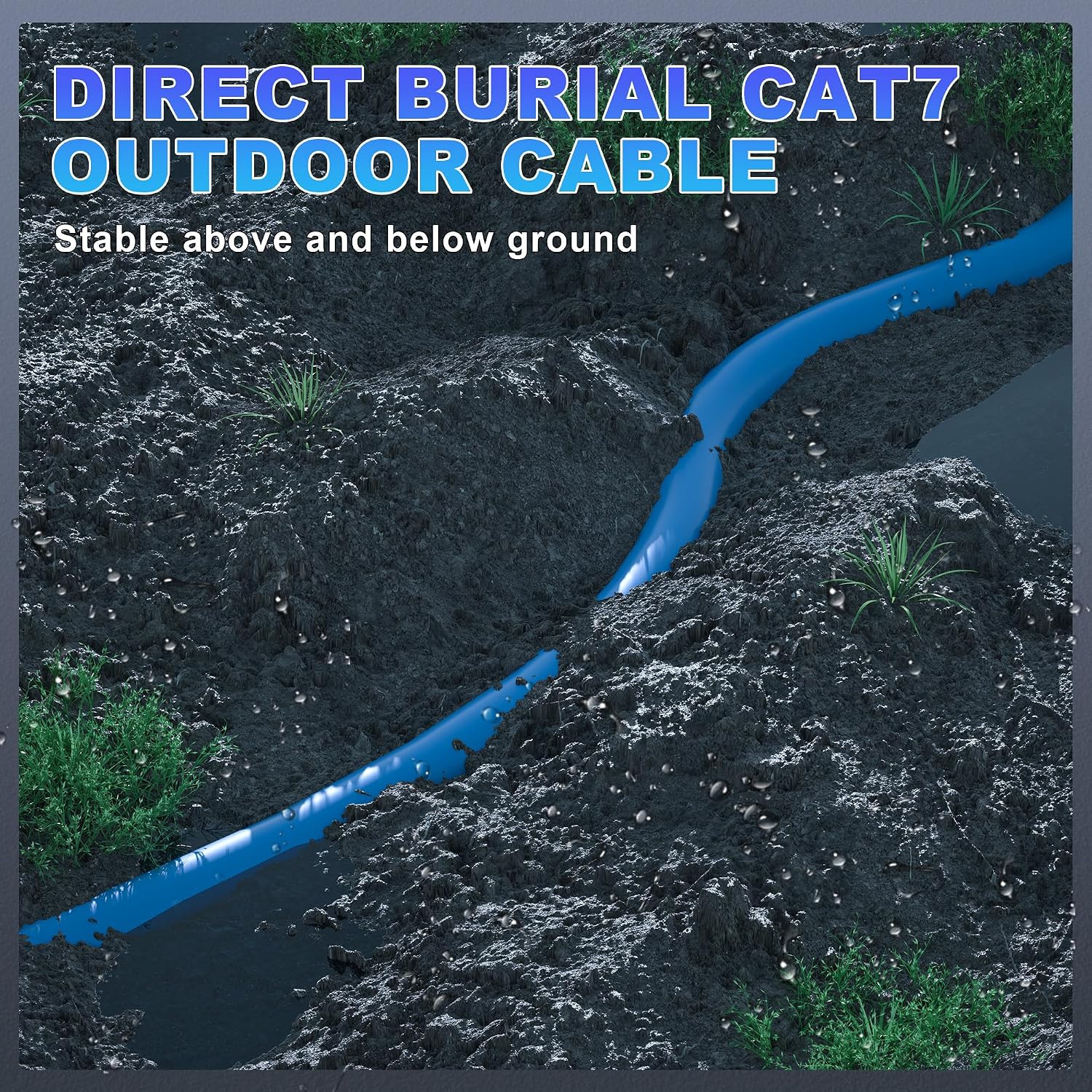 Cat 7 Outdoor Ethernet Cable 500ft, SFTP Shielded, 10Gbps 600MHz, Direct Burial