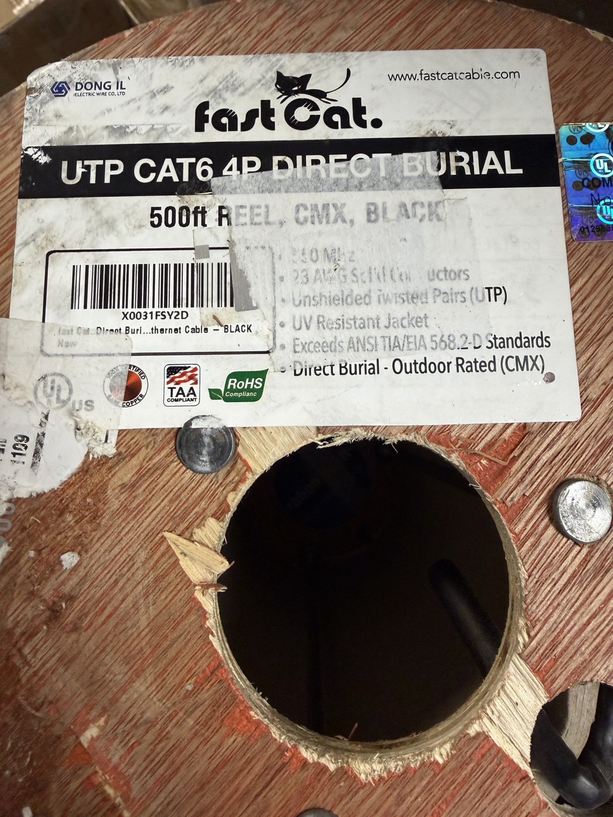 FAST CAT Cat6 4P Direct Burial Outdoor Bulk Ethernet Cable 500ft Waterproof