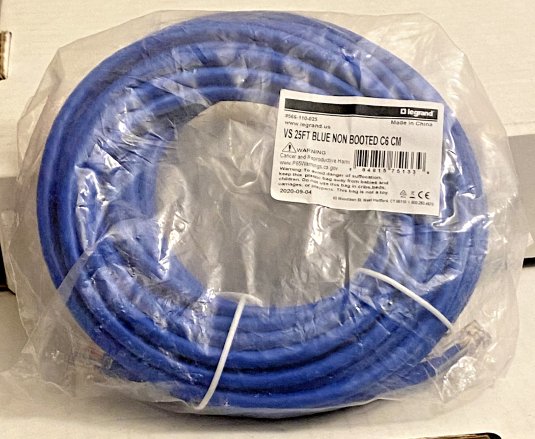 New Legrand VS 25ft Blue Non Booted Cat 6 Patch Cable 25ft Long 566-110-025
