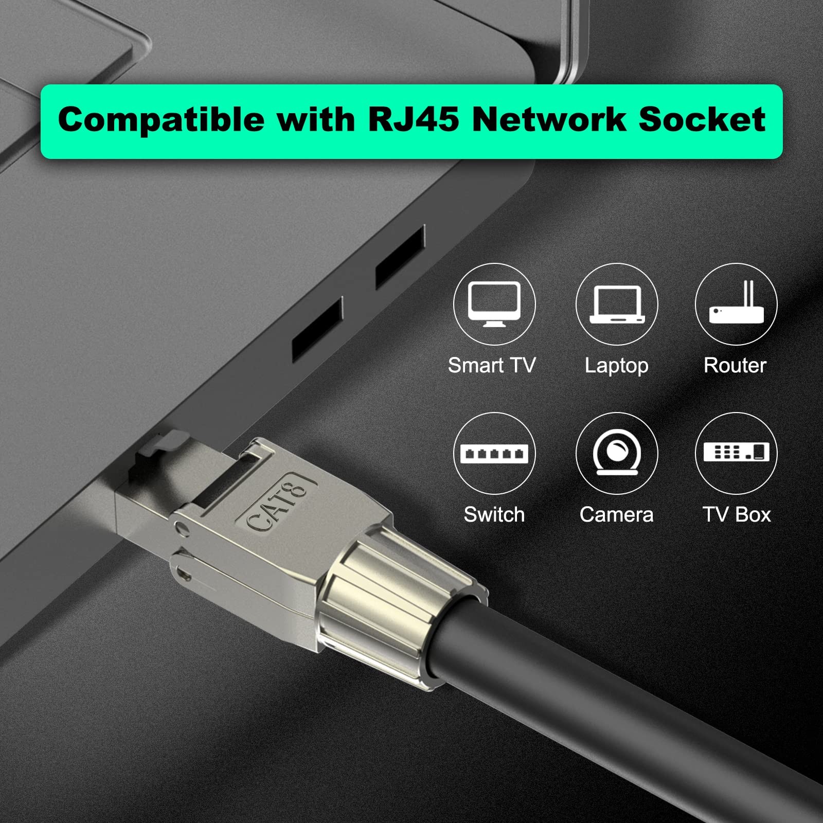 2 PCS RJ45 Connectors Tool Free Cat 8 Shielded Modular Plugs 40 Gbps Plug