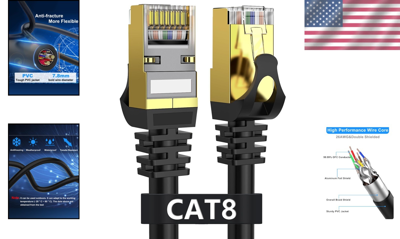 High-Speed Cat 8 LAN Cable 100FT for Networking