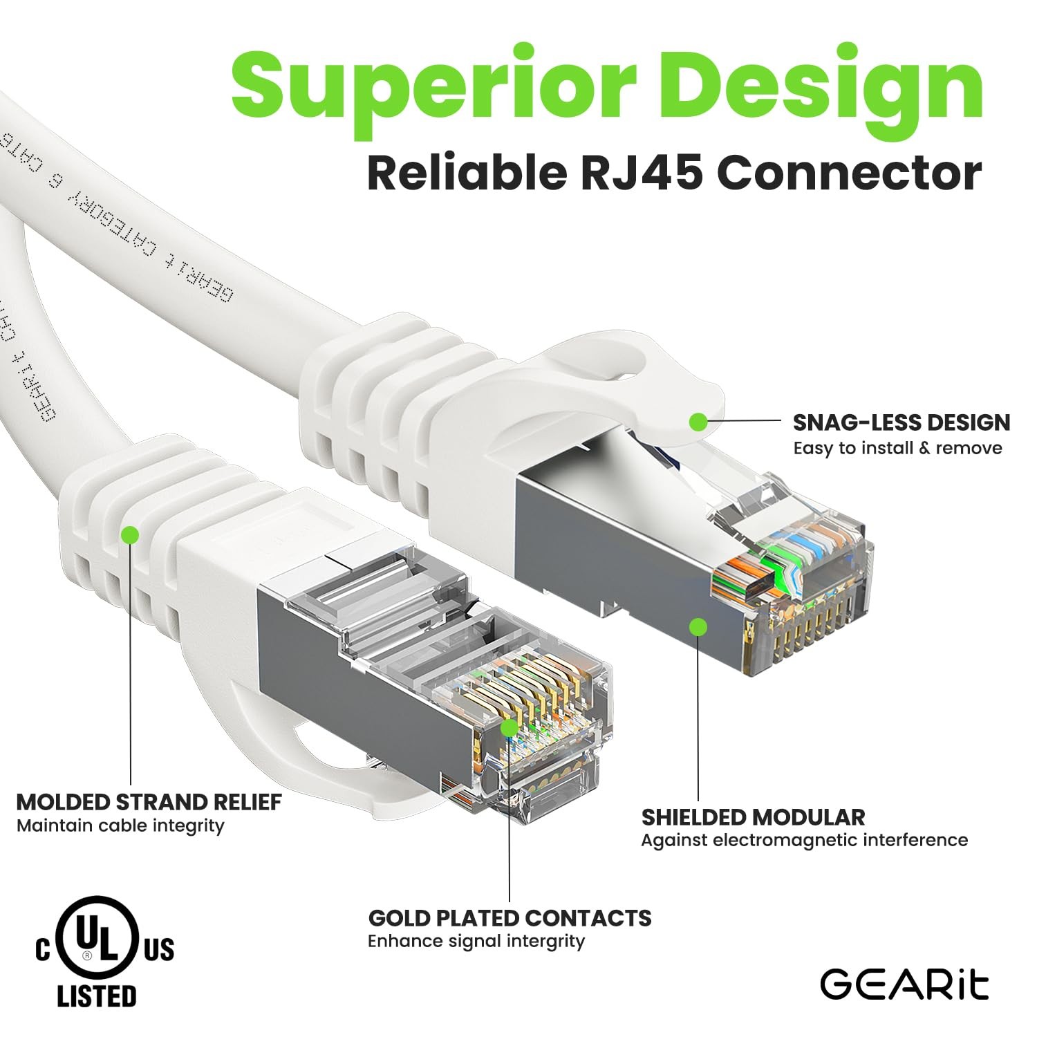 Cat6A Ethernet Cable 10Gbps Snagless Shielded SSTP 26AWG 1 Ft White 5 PCS